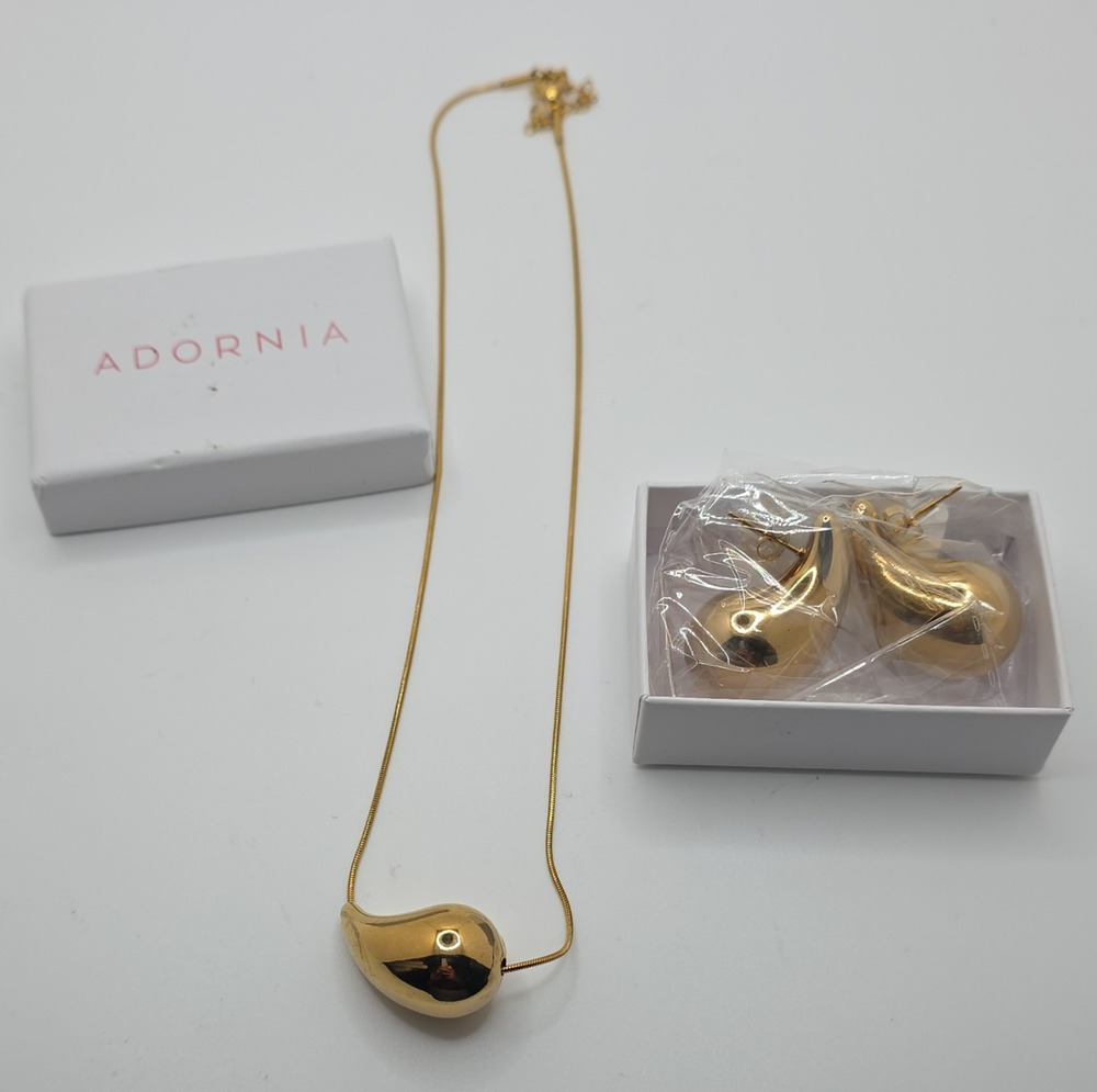 ADORNIA Gold Tone Jewelry Set Necklace & Earrings No Stone